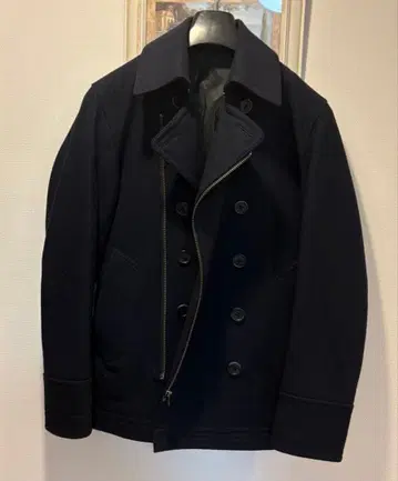 새상품급 angeebros 라이더풍 지퍼 피코트 10버튼 네이비