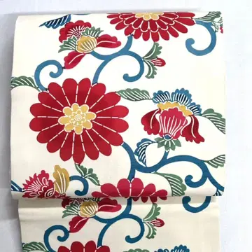 나고야 오비 형염 국화 당화 당초 아이보리 기모노 오비 037k