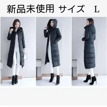 사이즈 L 다운 코트 벤치 코트 블랙 다운 롱 코트 후드 부착 방한