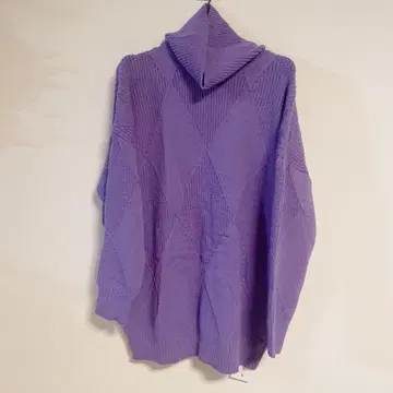 하이넥 티셔츠 니트 L 퍼플