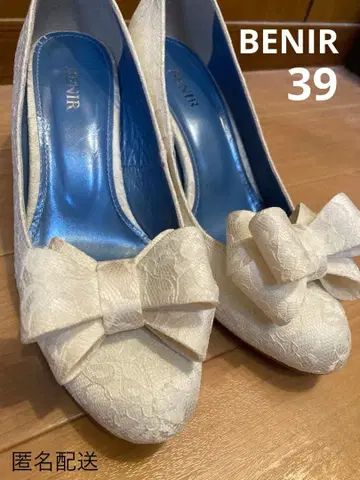 새상품급 BENIR 화이트 레이스 리본 힐 7cm 39