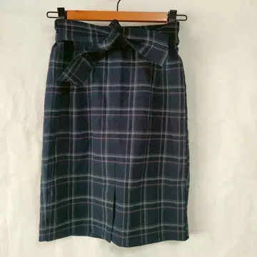 MISCH MASCH 무릎 기장 타이트 스커트 리본 체크 무늬 네이비 S