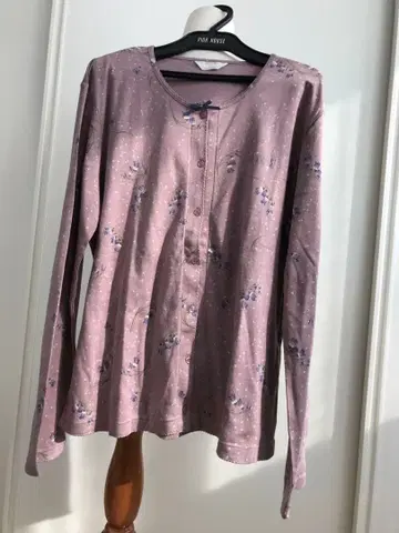 미사용 핑크하우스 초롱꽃 패턴 꽃 모양 버튼 리본 티셔츠 가디건