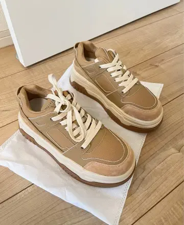 통굽 스니커즈 소가죽 캐주얼 슈즈 브라운 23.5