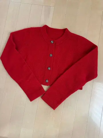 FOXEY 캐시미어 레드 미니 기장 가디건 38
