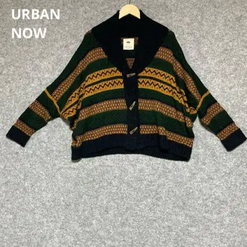 URBAN NOW 오버 사이즈 니트 가디건 그린 옐로우 블랙