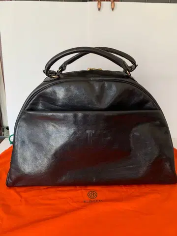 HIROFU 블랙 가죽 핸드백 보스턴 백