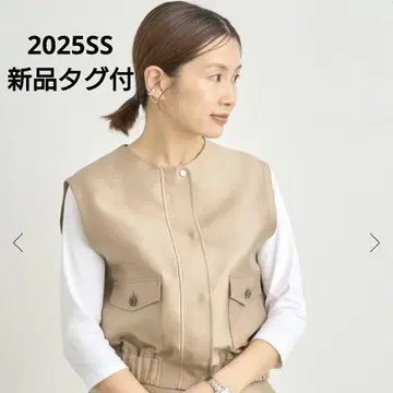 새상품 2025SS 이에나 실크 네이비 트윌 노카라 베스트 베이지