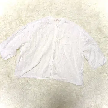 스튜디오 클립 컷워크 레이스 셔츠(F) 밴드 카라 화이트