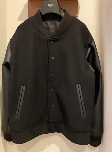 블랙 울 가죽 바시티 자켓 M 사이즈