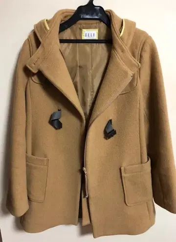 [ELLE] 카멜 후드 부착 더플 코트