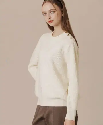 매킨토시 니트 스웨터 울 화이트 숄더 버튼