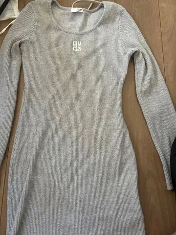 그레이 리브 긴팔 미니 원피스