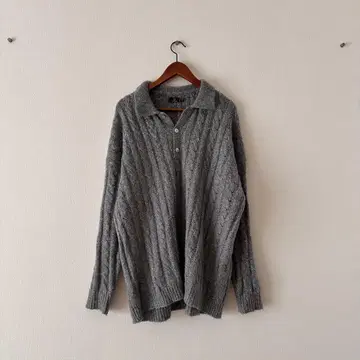 VOLCOM 그레이 긴팔 폴로 니트 M