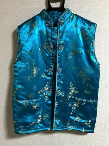 올 패턴 자수 차이나 버튼 슬리브리스 상의 차이나 셔츠 겨울 상품 퀼트