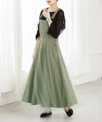 [ 새상품급 ] 오버롤 스커트 La-gemme 롱 원피스 카키 튤