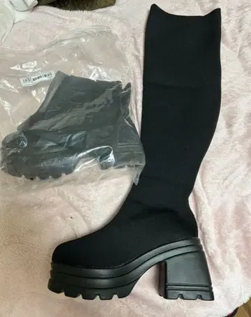 블랙 니하이 부츠 통굽 26.5