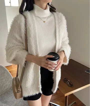 NICE CLAUP 퍼지 모테 아자토/페더 롱 가디건