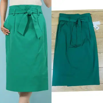 택 포함 미사용 새상품 douxarchives 그린 무릎 기장 스커트