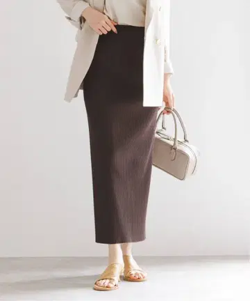 NOBLE 골지 타이트 스커트 브라운