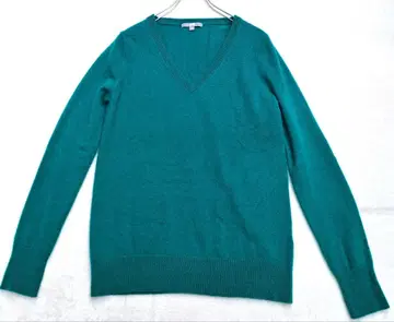 유니클로 캐시미어 100% 스웨터 V넥 그린 긴팔 니트 L 여성용