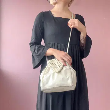 80's Studded Ivory Leather Shoulder Bag