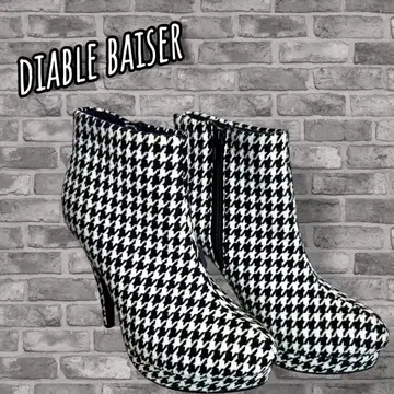 Diable baiser 유메텐보 하운드투스 체크 패턴 숏부츠 힐