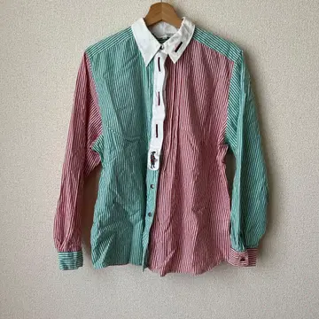 JULIUS LANG 긴팔 셔츠 40 빨간색 그린 스트라이프