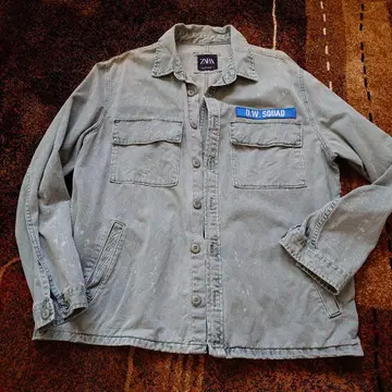 ZARA 밀리터리 자켓 빈티지 가공 페인트 패턴 XL