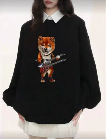 [ 새상품 ] 시바견 락 기타 맨투맨 XL 블랙 트레이너 개 밴드T