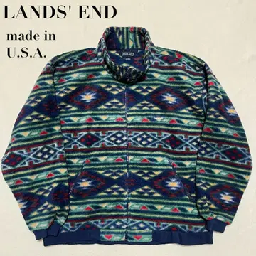 90s USA LANDS' END 올 패턴 플리스 자켓 네이티브 무늬