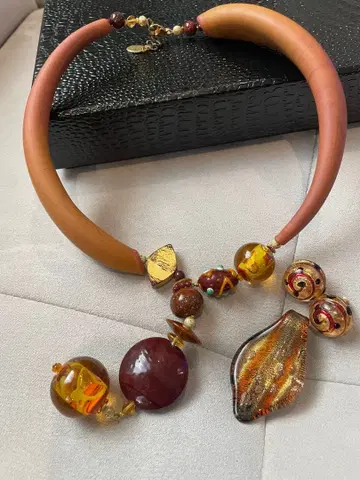 베네치아 유리 목걸이 귀찌 브라운 계열