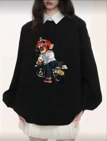 [ 새상품 ] 바이크 개 맨투맨 XL 블랙 트레이닝복 프렌치 불독 퍼그