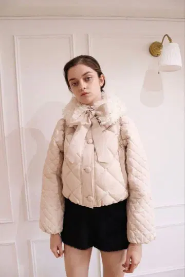 에피누 fur ribbon quilting short down coat