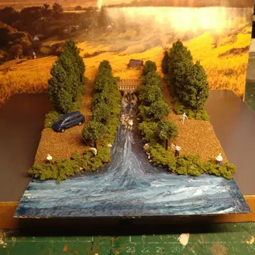 N 게이지 계류와 호수의 낚시 풍경 (미니 디오라마)