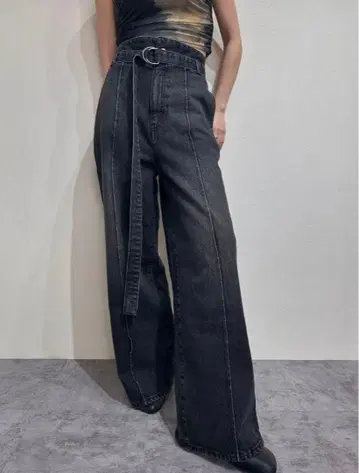 efu 벨트 블랙 데님 와이드 데님 S