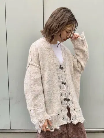 Kastane 리사이클 얀 데미지 MIX 가디건 white