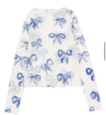 poppy 리본 프린트 시스루 긴팔 상의