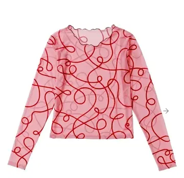 poppy 시스루 핑크 빨간색 라인 긴팔 상의