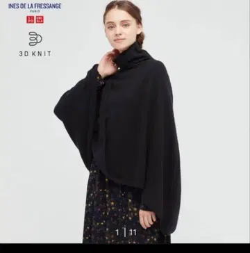 UNIQLO 3D 캐시미어 블렌드 니트 판초 블랙 M