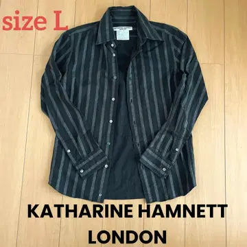 캐서린 햄넷 런던 남성용 셔츠 스트라이프 조개 단추 블랙