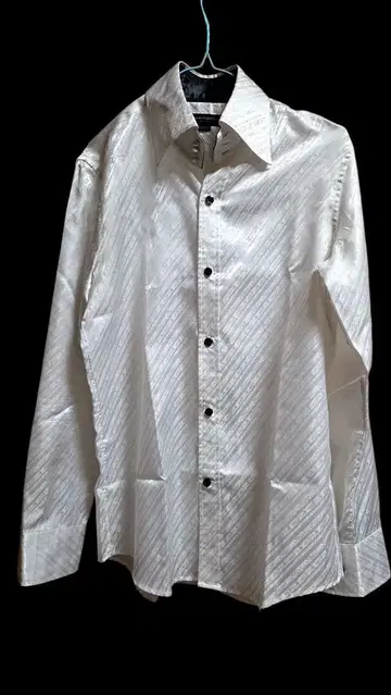 MEN'S TEMORAS 화이트 스트라이프 드레스 셔츠 M 보태니컬 무늬