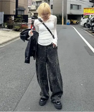 레오파드 와이드 데님 팬츠 trifle S