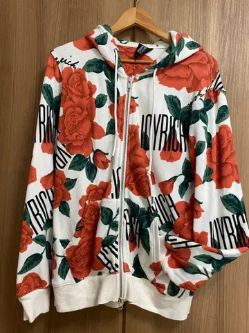 빨간 장미 프린트 집업 후드티