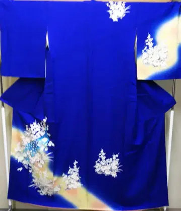 기모노 파랑 꽃무늬 호몬기 미착용품