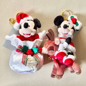 미키 & 미니 봉제 인형 키링 DISNEY CHRISTMAS