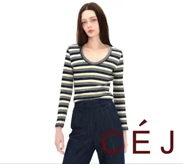 CE J 스트라이프 U넥 티셔츠