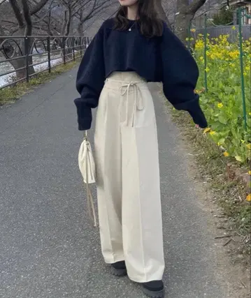 [ 미사용 새상품 ] hinari 하이웨스트 리본 팬츠