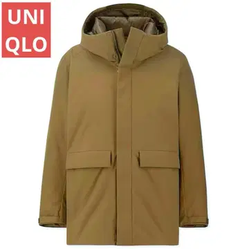 새상품급 유니클로 하이브리드 다운 후드티 올리브 M