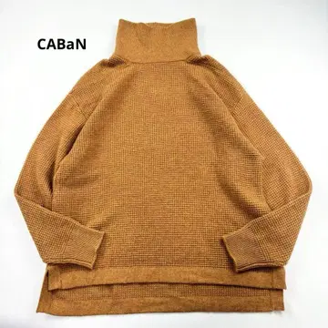 캬바쿠라 울 캐시미어 혼방 터틀넥 니트 와플 드롭 숄더